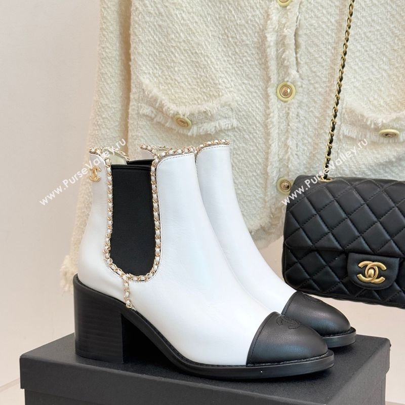 Chanel Calfskin Leather Heel Ankle Boots 5cm with Chain White 2025 CH110402 (MD-251104028)