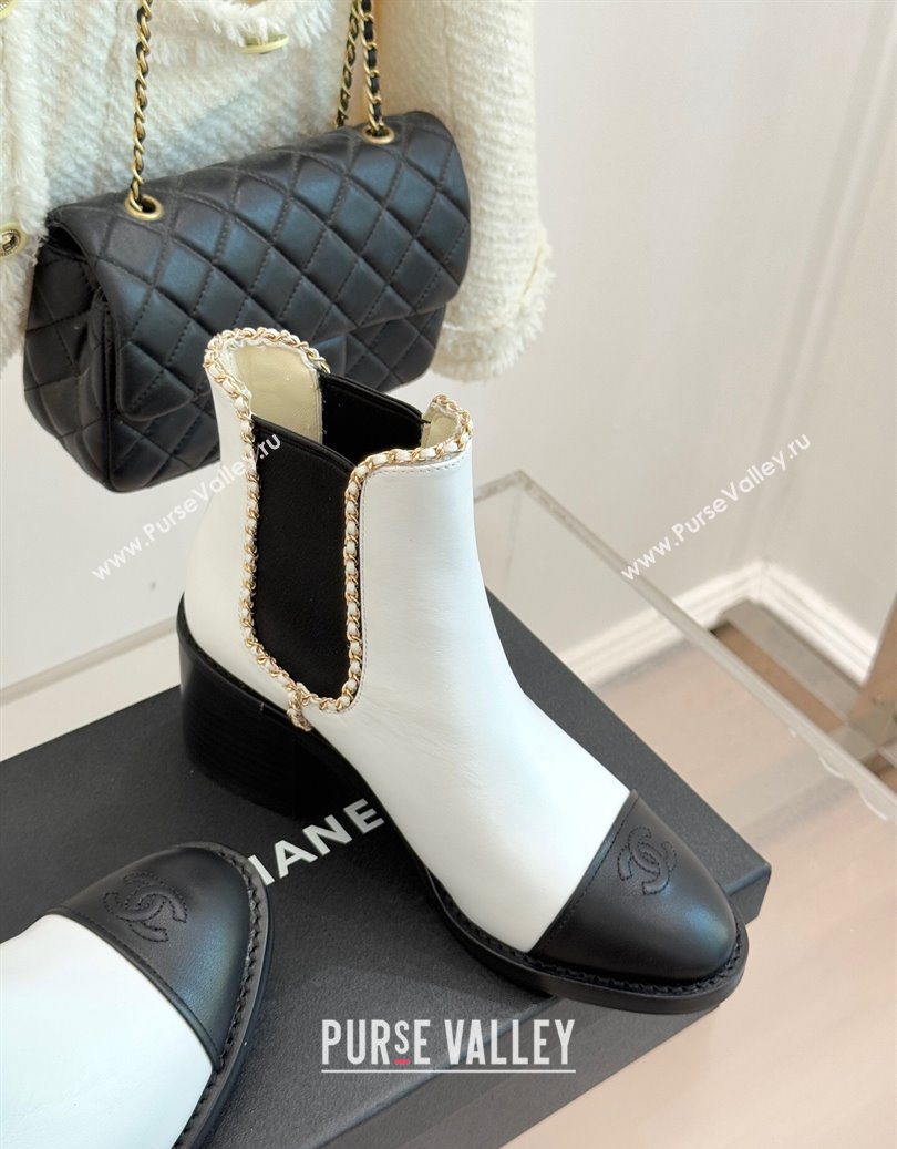 Chanel Calfskin Leather Heel Ankle Boots 5cm with Chain White 2025 CH110402 (MD-251104028)