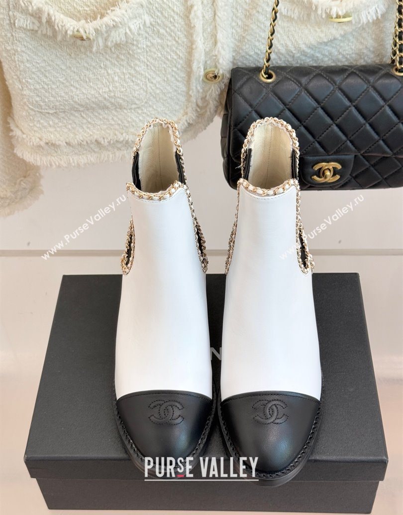 Chanel Calfskin Leather Heel Ankle Boots 5cm with Chain White 2025 CH110402 (MD-251104028)
