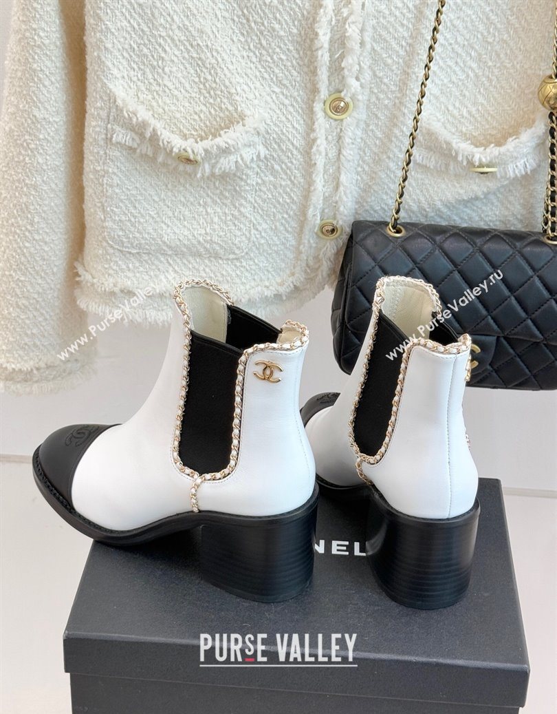 Chanel Calfskin Leather Heel Ankle Boots 5cm with Chain White 2025 CH110402 (MD-251104028)