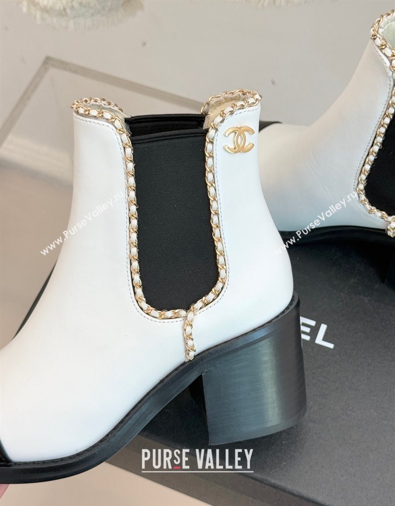 Chanel Calfskin Leather Heel Ankle Boots 5cm with Chain White 2025 CH110402 (MD-251104028)