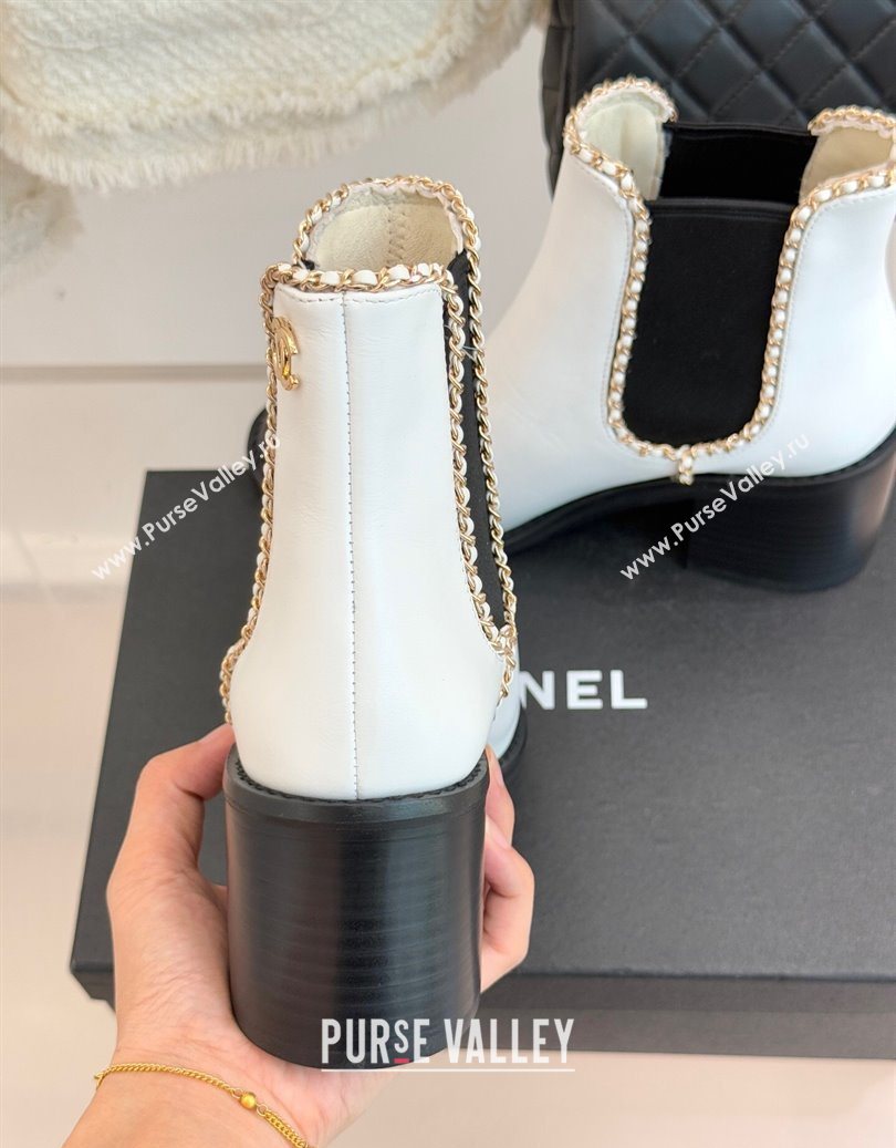 Chanel Calfskin Leather Heel Ankle Boots 5cm with Chain White 2025 CH110402 (MD-251104028)