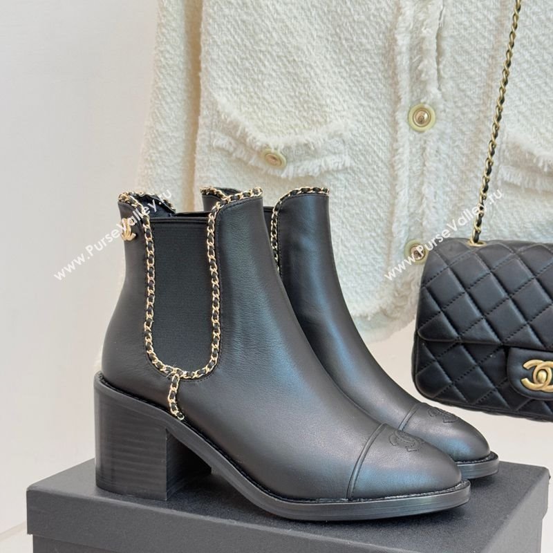 Chanel Calfskin Leather Heel Ankle Boots 5cm with Chain Black 2025 CH110402 (MD-251104029)