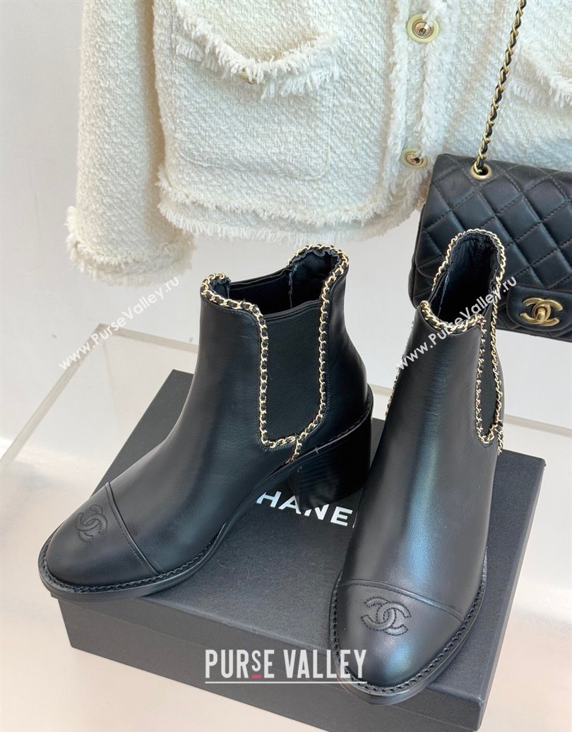 Chanel Calfskin Leather Heel Ankle Boots 5cm with Chain Black 2025 CH110402 (MD-251104029)