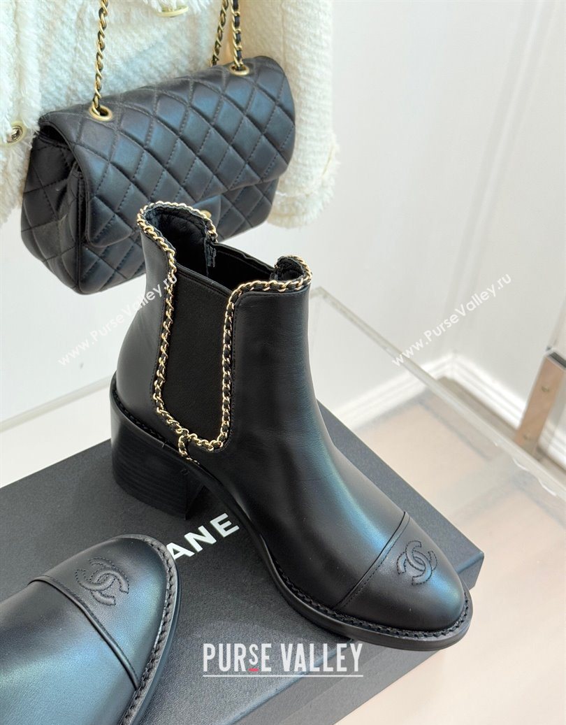 Chanel Calfskin Leather Heel Ankle Boots 5cm with Chain Black 2025 CH110402 (MD-251104029)