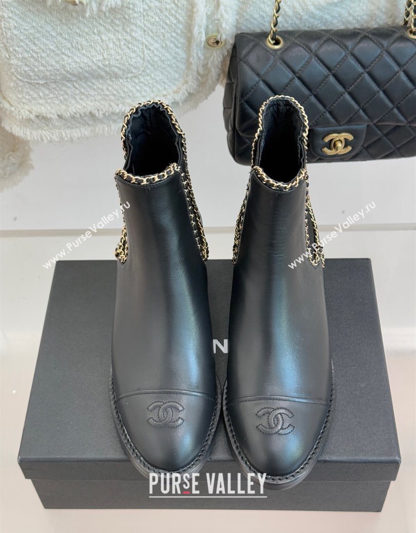 Chanel Calfskin Leather Heel Ankle Boots 5cm with Chain Black 2025 CH110402 (MD-251104029)