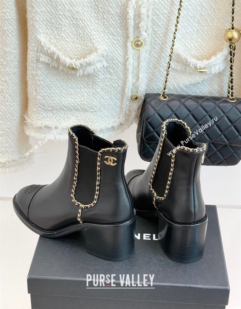 Chanel Calfskin Leather Heel Ankle Boots 5cm with Chain Black 2025 CH110402 (MD-251104029)