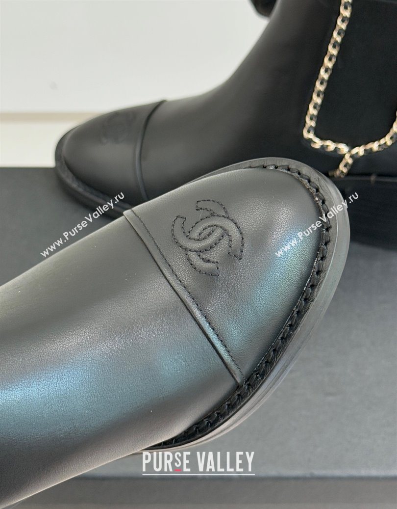Chanel Calfskin Leather Heel Ankle Boots 5cm with Chain Black 2025 CH110402 (MD-251104029)