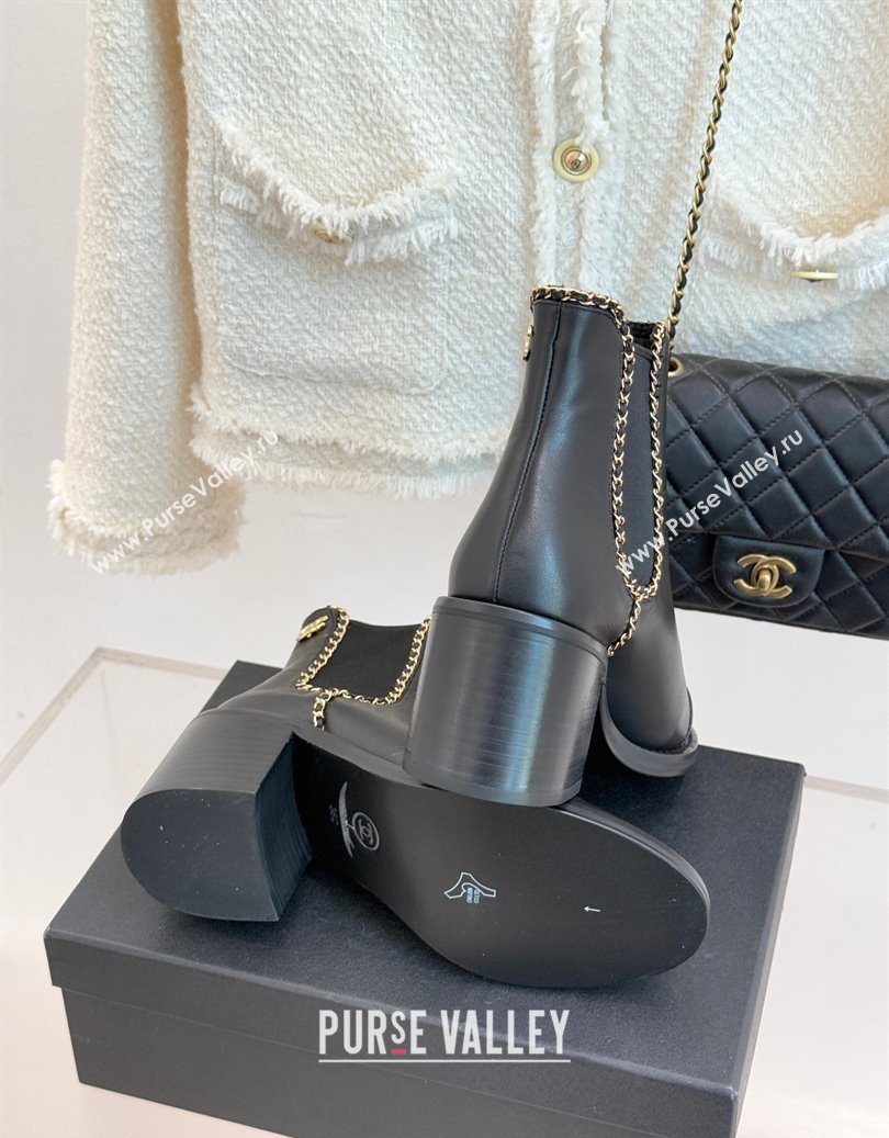 Chanel Calfskin Leather Heel Ankle Boots 5cm with Chain Black 2025 CH110402 (MD-251104029)