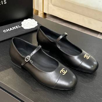 Chanel Lambskin and Calfskin Leather Mary Janes Ballets Flat with Strass CC Black 2025 CH110301 (MD-251103012)