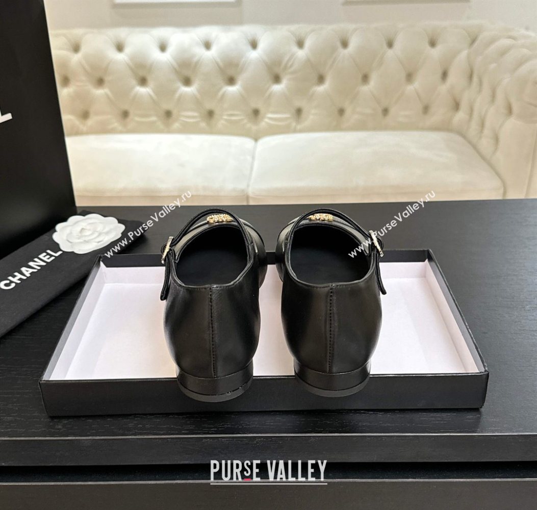 Chanel Lambskin and Calfskin Leather Mary Janes Ballets Flat with Strass CC Black 2025 CH110301 (MD-251103012)