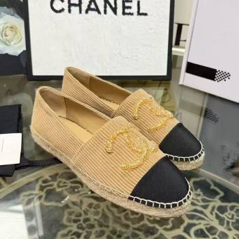 Chanel Corduroy Grosgrain Flat Espadrilles Beige 2025 G46515 (JDF-251031084)