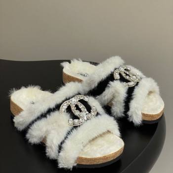 Chanel Suede and Wool Platform Slides Sandal with Strass CC Black 2025 CH110308 (MD-251103092)