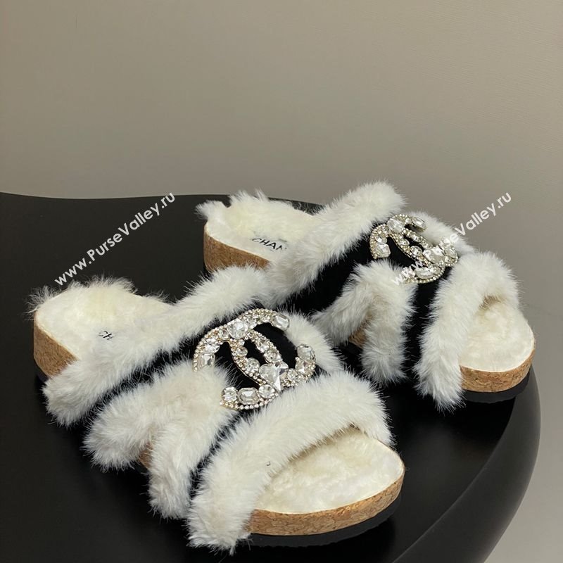 Chanel Suede and Wool Platform Slides Sandal with Strass CC Black 2025 CH110308 (MD-251103092)