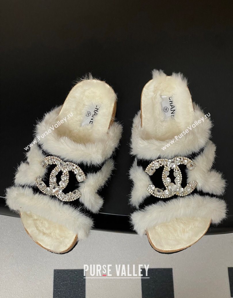 Chanel Suede and Wool Platform Slides Sandal with Strass CC Black 2025 CH110308 (MD-251103092)
