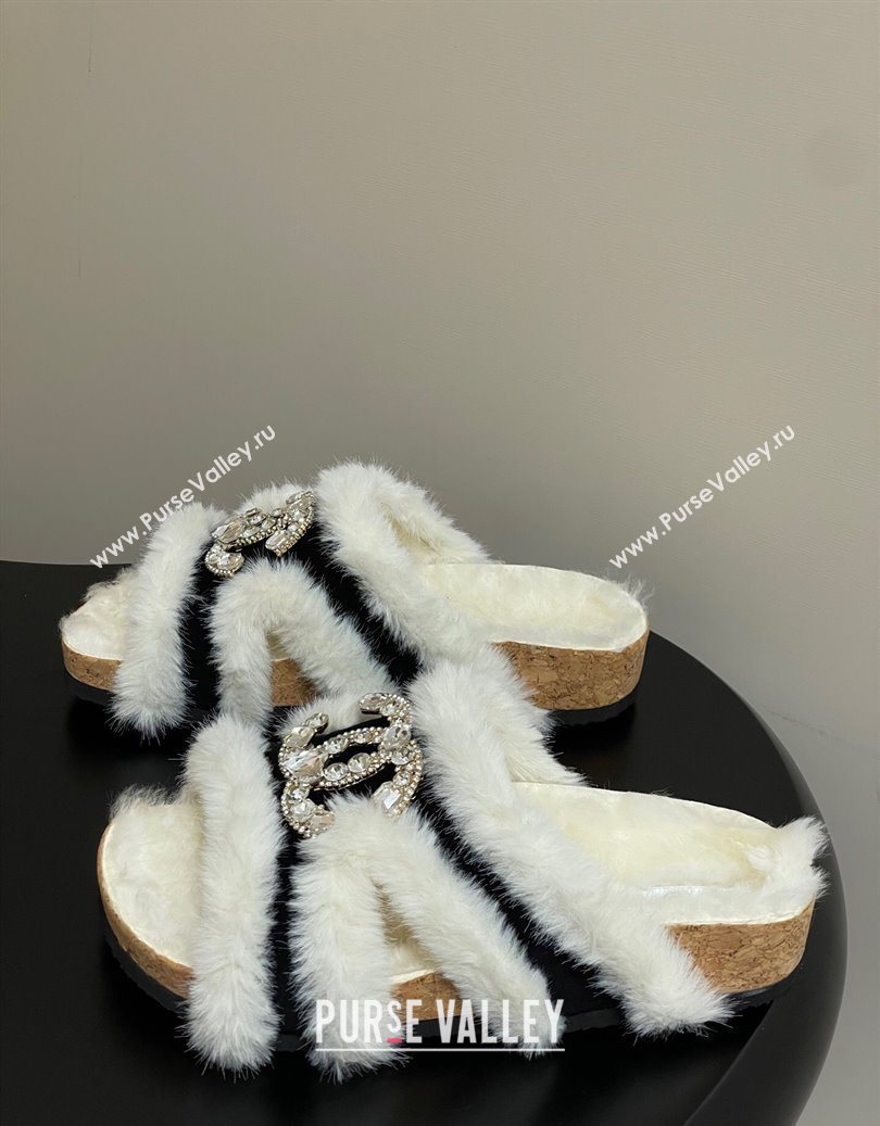 Chanel Suede and Wool Platform Slides Sandal with Strass CC Black 2025 CH110308 (MD-251103092)
