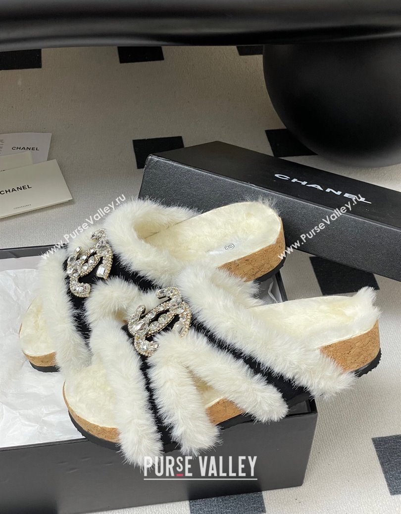 Chanel Suede and Wool Platform Slides Sandal with Strass CC Black 2025 CH110308 (MD-251103092)