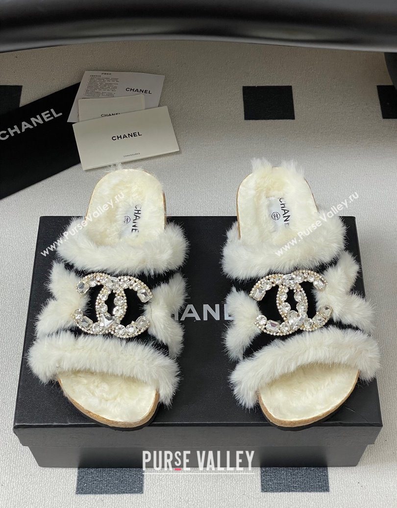 Chanel Suede and Wool Platform Slides Sandal with Strass CC Black 2025 CH110308 (MD-251103092)