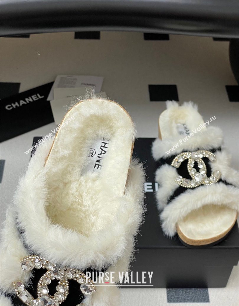 Chanel Suede and Wool Platform Slides Sandal with Strass CC Black 2025 CH110308 (MD-251103092)