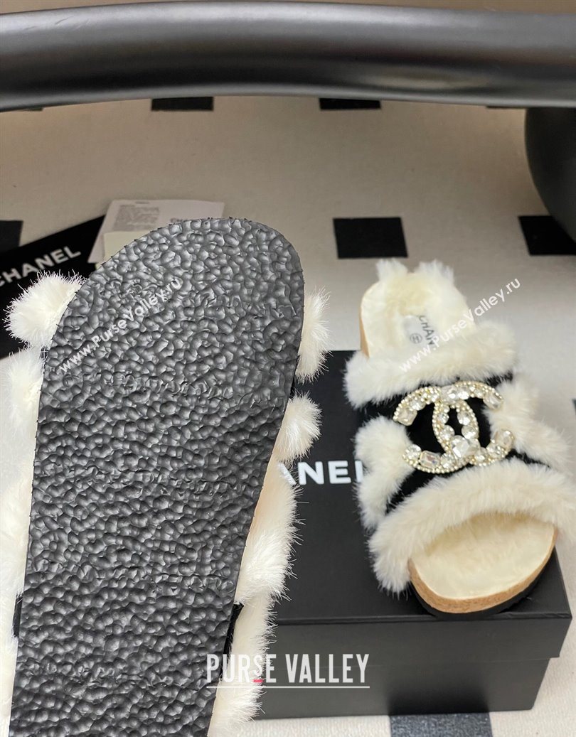 Chanel Suede and Wool Platform Slides Sandal with Strass CC Black 2025 CH110308 (MD-251103092)