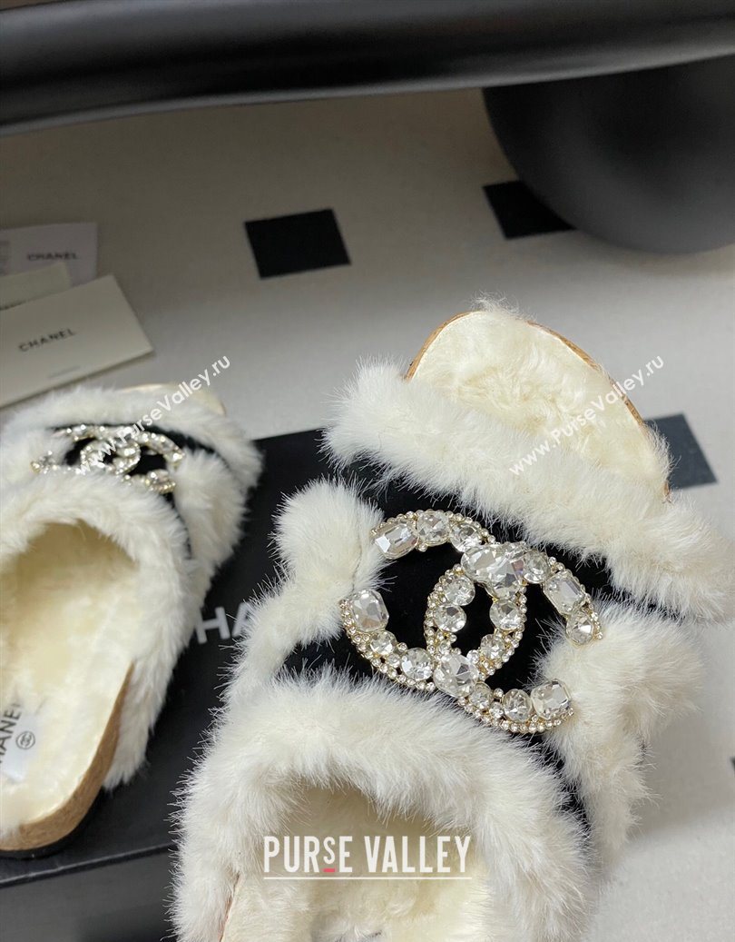 Chanel Suede and Wool Platform Slides Sandal with Strass CC Black 2025 CH110308 (MD-251103092)
