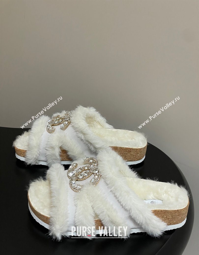 Chanel Suede and Wool Platform Slides Sandal with Strass CC White 2025 CH110308 (MD-251103093)