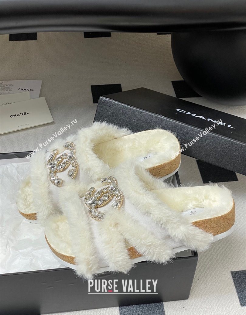 Chanel Suede and Wool Platform Slides Sandal with Strass CC White 2025 CH110308 (MD-251103093)