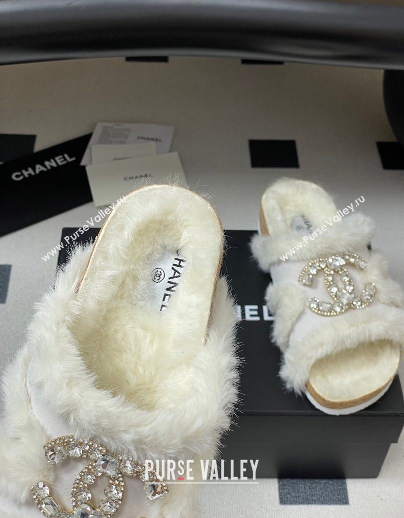 Chanel Suede and Wool Platform Slides Sandal with Strass CC White 2025 CH110308 (MD-251103093)