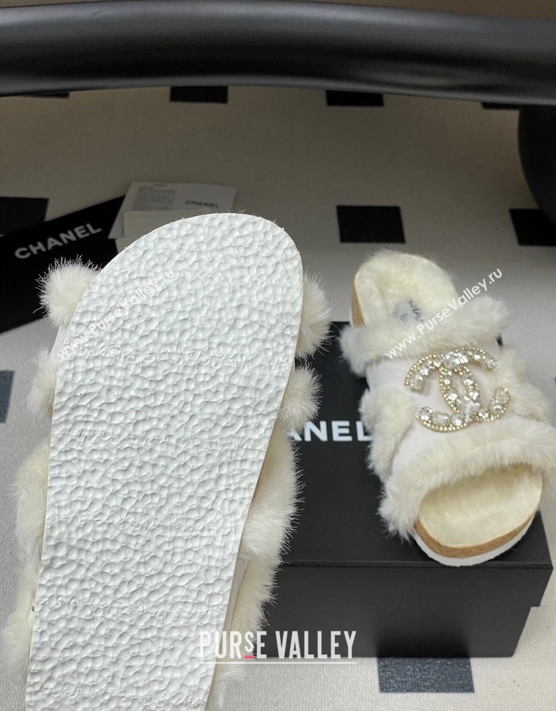 Chanel Suede and Wool Platform Slides Sandal with Strass CC White 2025 CH110308 (MD-251103093)