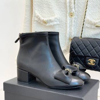 Chanel Lambskin Heel Ankle Boots with Bow Black 2025 CH110303 (MD-251103122)