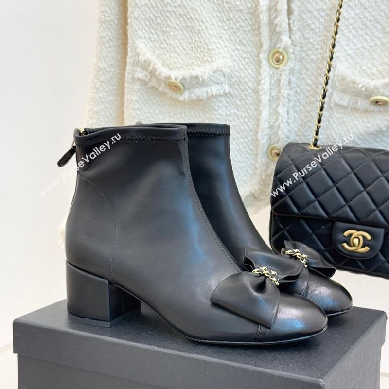 Chanel Lambskin Heel Ankle Boots with Bow Black 2025 CH110303 (MD-251103122)