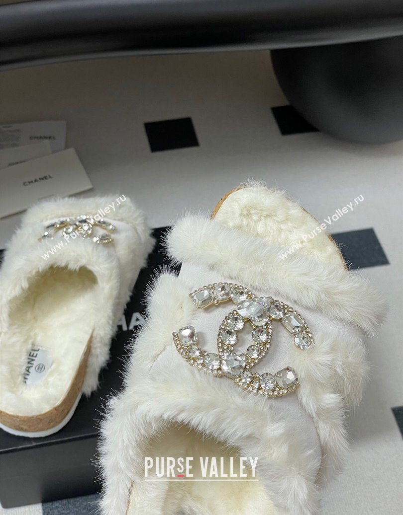 Chanel Suede and Wool Platform Slides Sandal with Strass CC White 2025 CH110308 (MD-251103093)