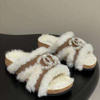 Chanel Suede and Wool Platform Slides Sandal with Strass CC Beige 2025 CH110308 (MD-251103094)
