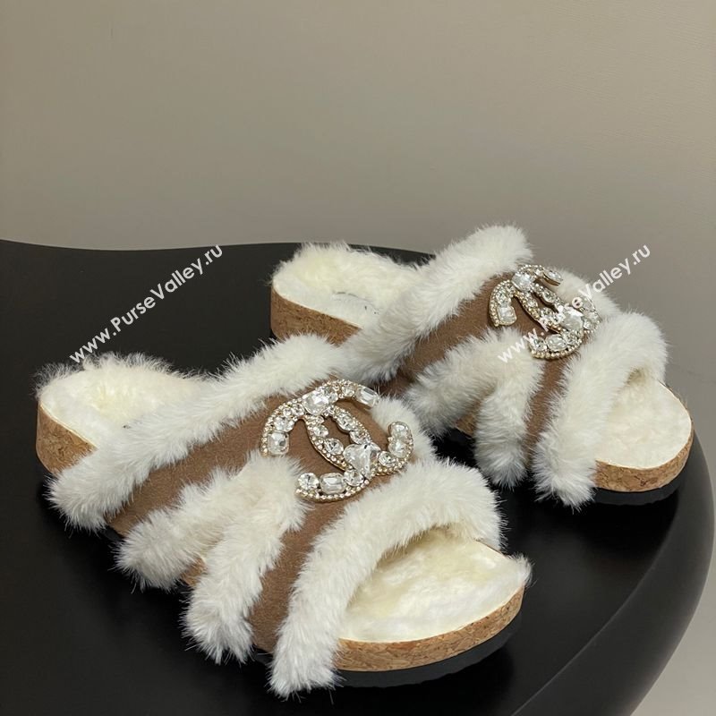 Chanel Suede and Wool Platform Slides Sandal with Strass CC Beige 2025 CH110308 (MD-251103094)