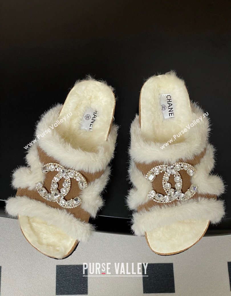 Chanel Suede and Wool Platform Slides Sandal with Strass CC Beige 2025 CH110308 (MD-251103094)