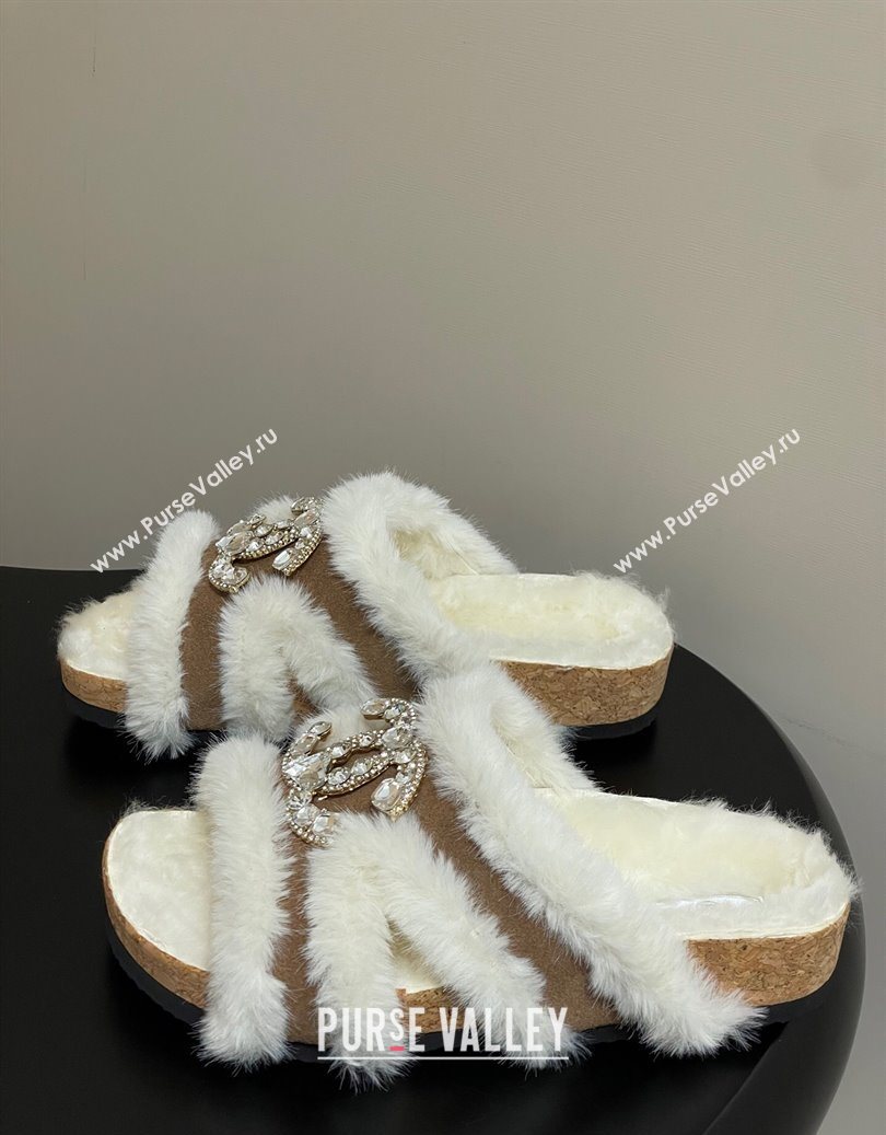 Chanel Suede and Wool Platform Slides Sandal with Strass CC Beige 2025 CH110308 (MD-251103094)