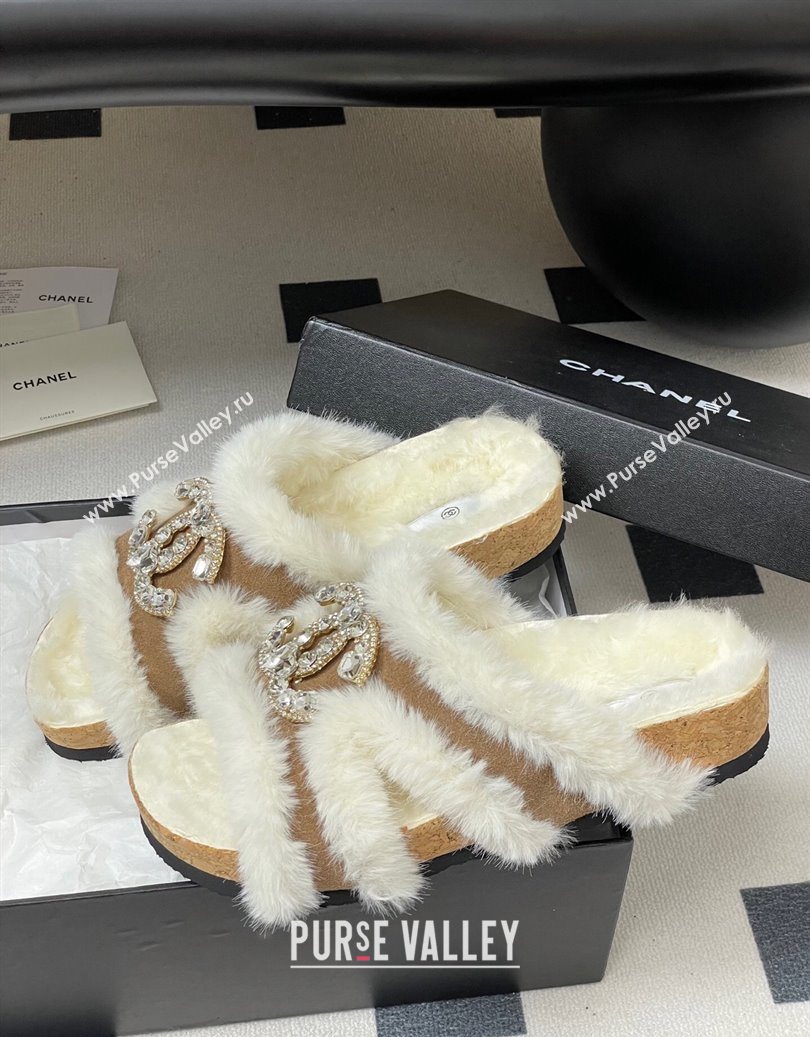 Chanel Suede and Wool Platform Slides Sandal with Strass CC Beige 2025 CH110308 (MD-251103094)
