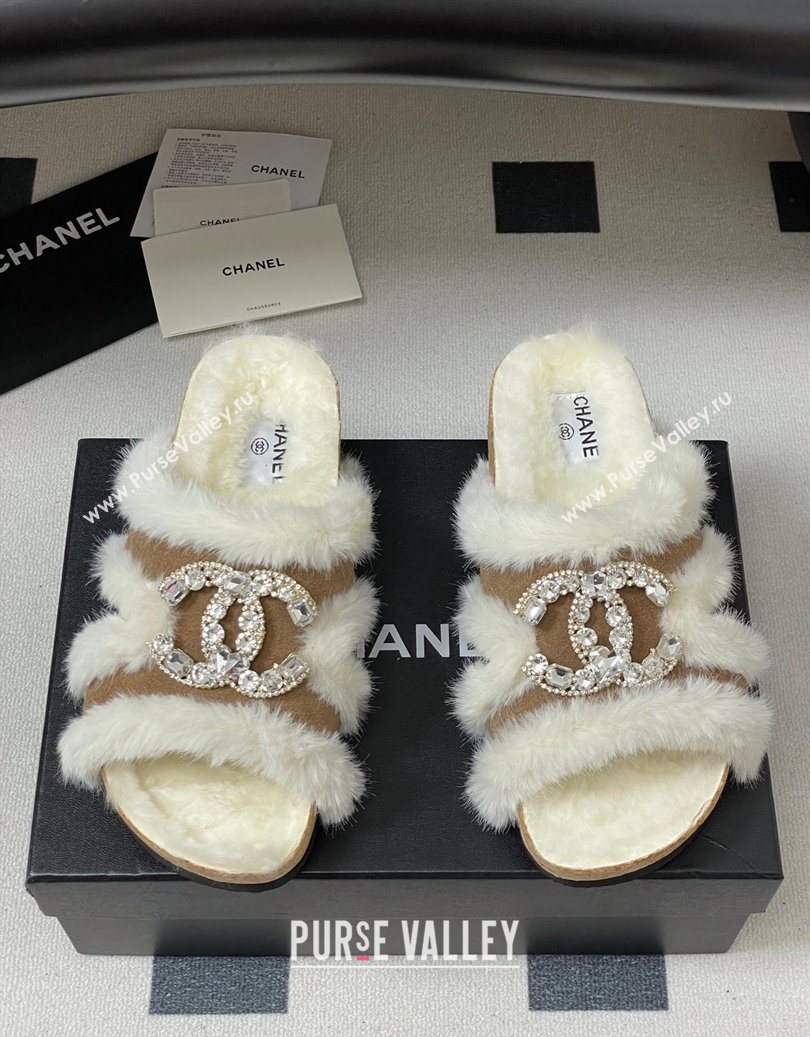Chanel Suede and Wool Platform Slides Sandal with Strass CC Beige 2025 CH110308 (MD-251103094)