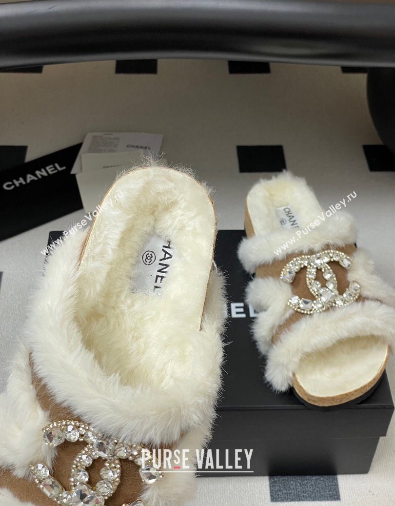 Chanel Suede and Wool Platform Slides Sandal with Strass CC Beige 2025 CH110308 (MD-251103094)
