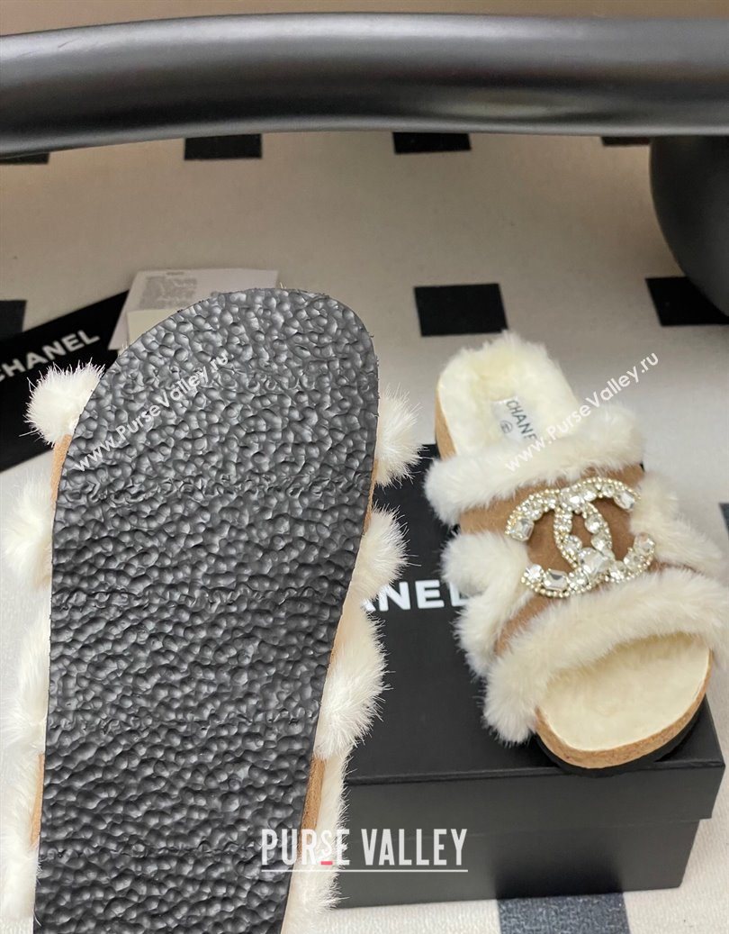 Chanel Suede and Wool Platform Slides Sandal with Strass CC Beige 2025 CH110308 (MD-251103094)