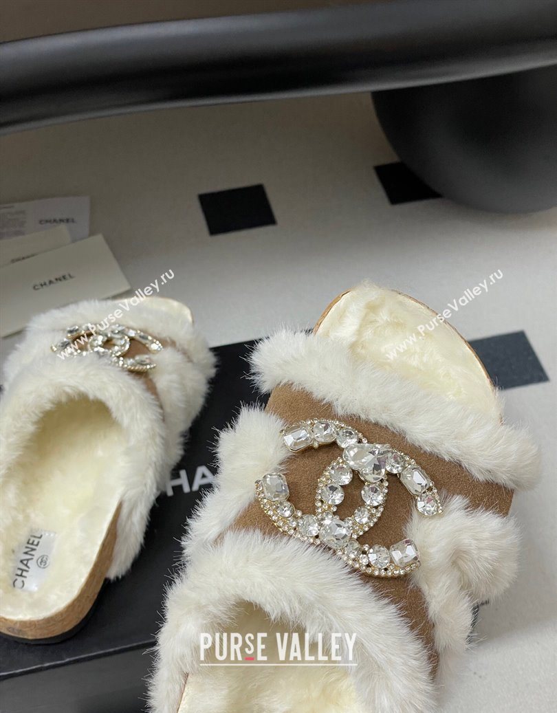 Chanel Suede and Wool Platform Slides Sandal with Strass CC Beige 2025 CH110308 (MD-251103094)