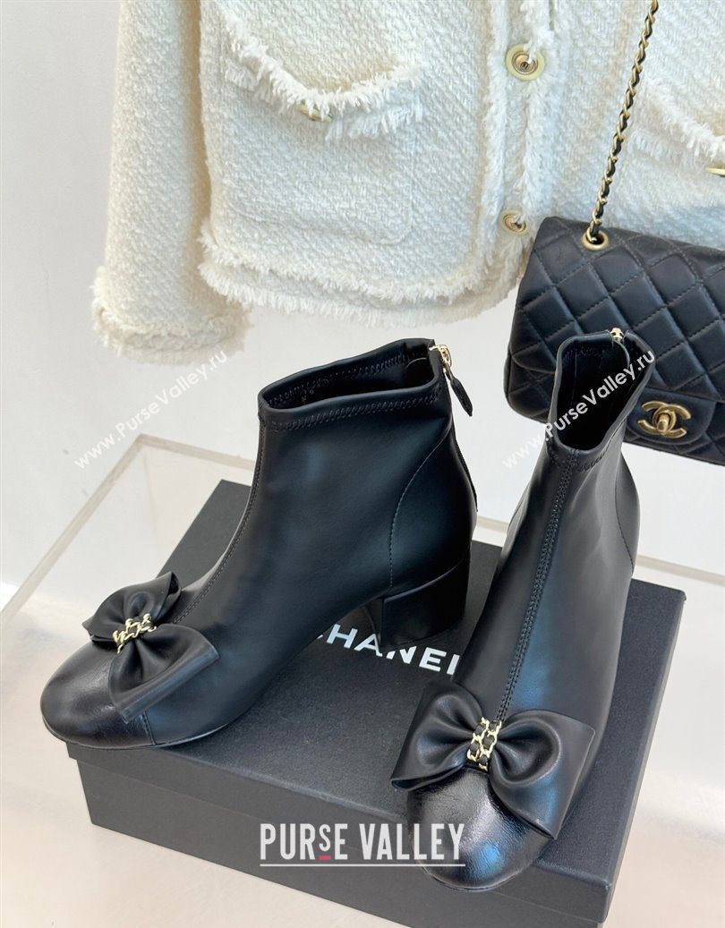 Chanel Lambskin Heel Ankle Boots with Bow Black 2025 CH110303 (MD-251103122)