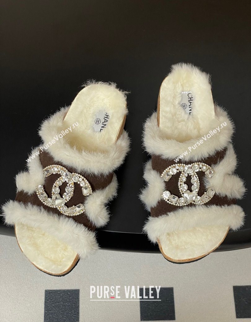 Chanel Suede and Wool Platform Slides Sandal with Strass CC Dark Brown 2025 CH110308 (MD-251103095)