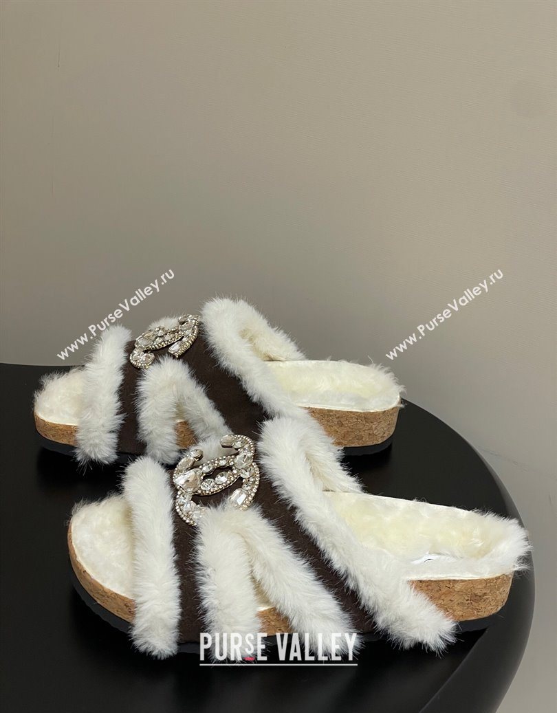 Chanel Suede and Wool Platform Slides Sandal with Strass CC Dark Brown 2025 CH110308 (MD-251103095)