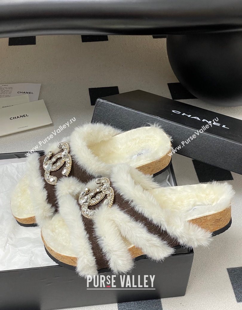 Chanel Suede and Wool Platform Slides Sandal with Strass CC Dark Brown 2025 CH110308 (MD-251103095)