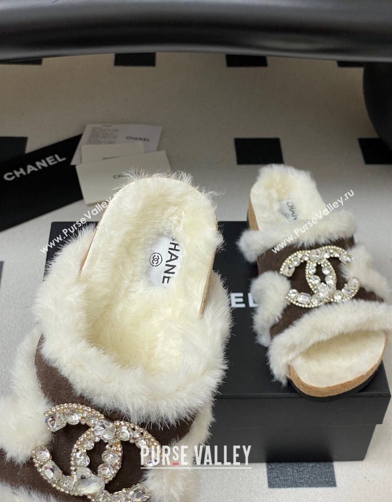 Chanel Suede and Wool Platform Slides Sandal with Strass CC Dark Brown 2025 CH110308 (MD-251103095)
