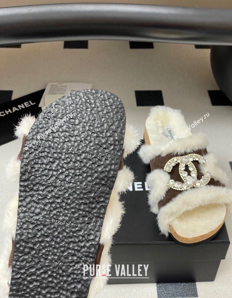 Chanel Suede and Wool Platform Slides Sandal with Strass CC Dark Brown 2025 CH110308 (MD-251103095)