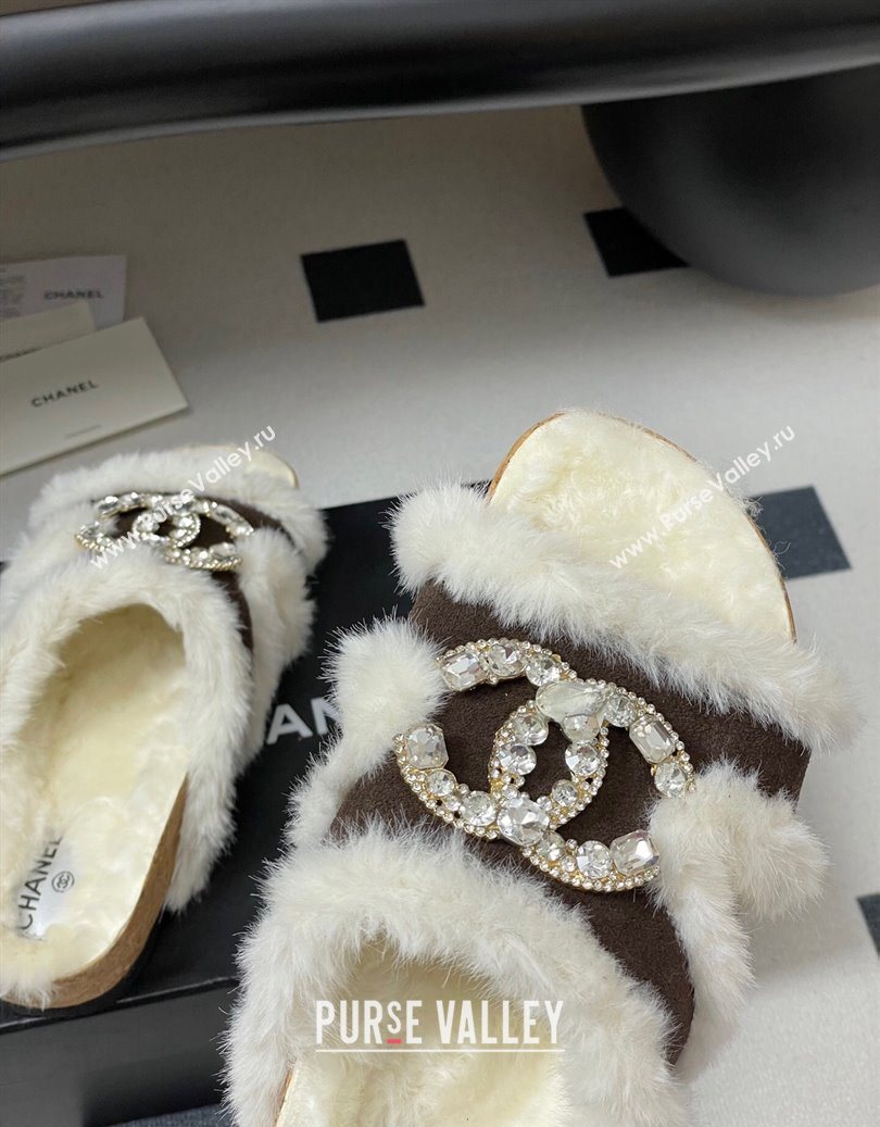 Chanel Suede and Wool Platform Slides Sandal with Strass CC Dark Brown 2025 CH110308 (MD-251103095)