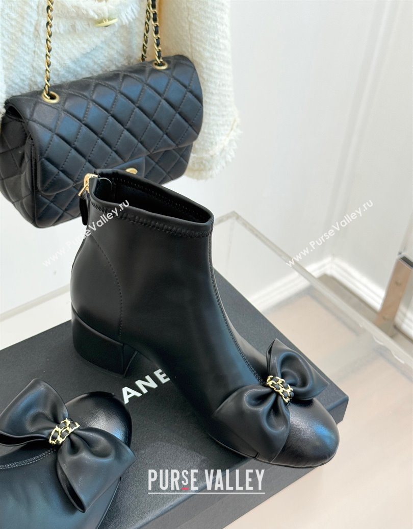 Chanel Lambskin Heel Ankle Boots with Bow Black 2025 CH110303 (MD-251103122)