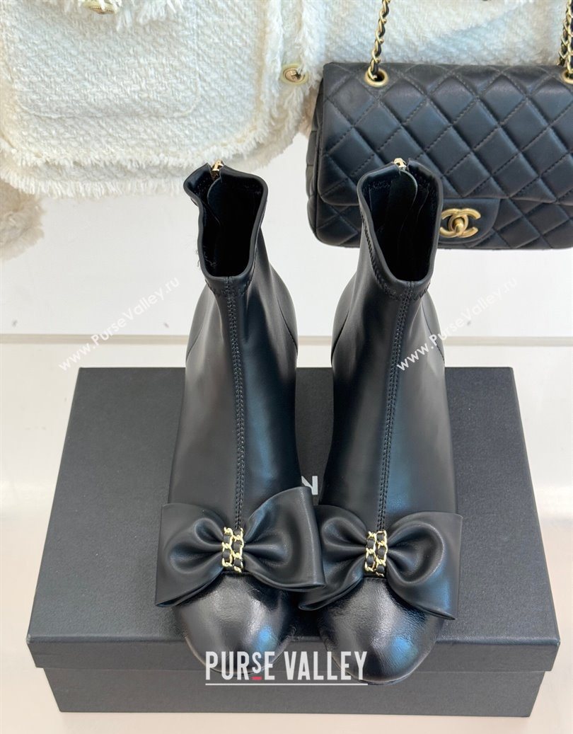 Chanel Lambskin Heel Ankle Boots with Bow Black 2025 CH110303 (MD-251103122)